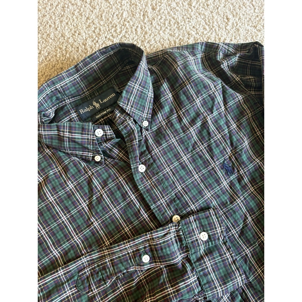 Ralph Lauren Shirt Mens Large Green Plaid Button Down Tartan